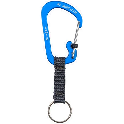 Nite Ize SlideLock Key Ring, Aluminum Locking Carabiner Key Chain with Webbing, Blue