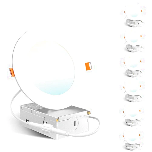 Amico 6 Pack 4 Inch 5CCT Ultra-Thin LED Recessed Dimmable Ceiling Light with Junction Box, 2700K/3000K/3500K/4000K/5000K Selectable, 10W Eqv 60W, 800 Lumens, High Brightness Downlight - ETL&FCC