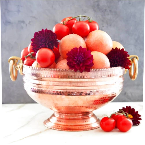 Cook Eat Serve Craft Jumbo Hammered Copper Footed Bowl Brass Handles