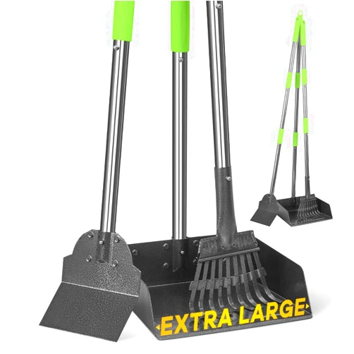 TOOGE Larger Pooper Scooper, Dog Pooper Scooper for Large Medium Small Dogs Heavy Duty Long Handle Metal Tray Rake Shovel Set for Yard Grass