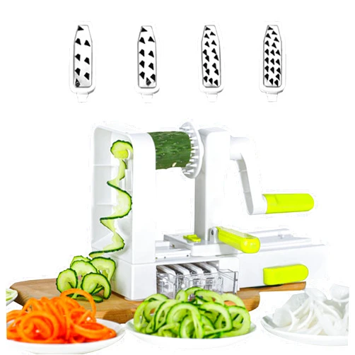 Generic 5-Blade Vegetable Spiralizer for Veggie Noodles – Quick Kitchen Slicer with 4 Interchangeable Blades for Carrots, Potatoes, Cucumbers, and Luffa (White)