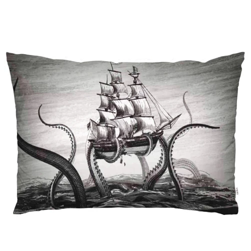 EKOBLA Throw Pillow Cover Vintage Sail Boat Gorgeous Cool Octopus Cute Animal Ocean Waves Nautical Marine Sea Life Decor Lumbar Pillow Case Cushion for Sofa Couch Bed Standard Queen Size 20x30 Inch