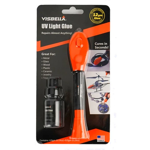 Visbella UV Light Glue Liquid Curing Adhesive Kit Resin Glue for Craft Clear and Hard After Cured in 7-15 Seconds for Metal, Wood, Ceramic, Glass, Plastics, Jewelry, Leather and More 12G Refills