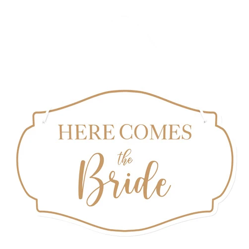 Yousoontic Here Comes The Bride Wedding Signs Rustic Wooden Ring Bearer Signs Wall Hanging Wedding Decor Wedding Accessories Stuff for Reception Engagement Wedding,11 x 7 Inch(White)