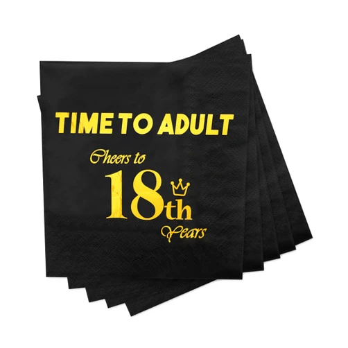 Apriciti Time To Adult Cocktail Napkins, Disposable Black Gold Birthday Party Paper Napkins, 6.5 x 6.5 Inches 18th Anniversary Birthday Beverage Napkins for Boys Girls Birthday Party Decorations