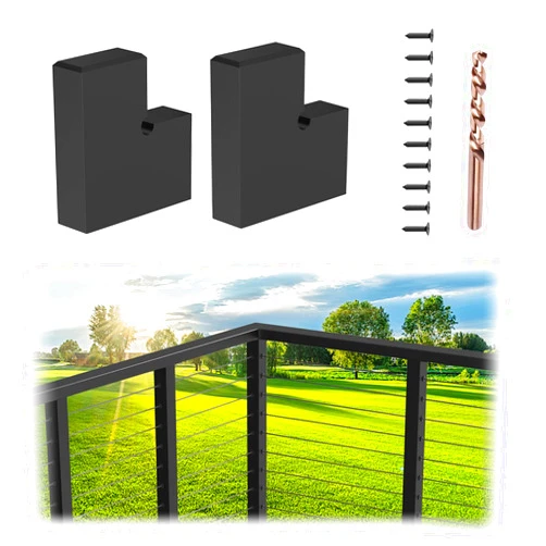 PLANTOP Corner Connector for Stainless Steel Flat Handrail, 2 Pack 90° Black Hand Rail Accessories with Screws, High Strength POM Rectangular Handrail Fitting for Deck Stair Cable Railing, MY02-C