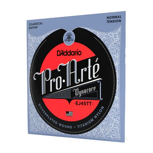 D'Addario Guitar Strings - Pro-Arte Classical Guitar Strings - EJ45TT Dynacore - Silver Plated Wrap, Composite Dynacore, Titanium Nylon Trebles - Normal Tension, 1-Pack