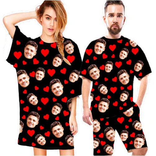 M YESCUSTOM Custom Pajama Sets with Face Personalized Customized Photo Sleepwear PJS for Women Cami Top and Shorts Two Piece