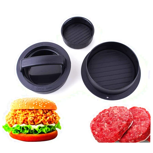 ADfreemall Hamburger Press Patty Maker Ultimate 3-in-1 burger making tool, BlackWorks Best for Burger Making Kit, Hamburger Patty Maker for Grilling, Regular Beef Burger, Kitchen & Grilling Accessories (Black)