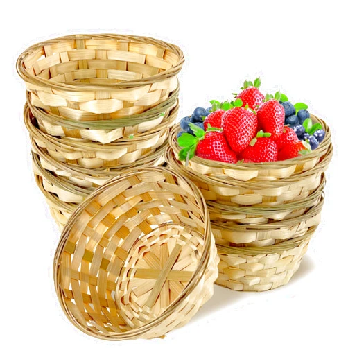 EYUNSTAR 10 Pack Round Gift Baskets, 8 Inch Bamboo Woven Bread Basket Wooden Food Serving Boxes Handmade Storage Bin for Fruits Vegetables Snacks Kitchen Restaurant Thanksgiving Christmas