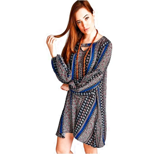 Velzera Women's Black Floral & Paisley Keyhole Mini Dress