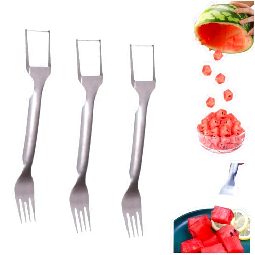 CRIVERY 3PCS Watermelon Slicer Cutter, 2- in- 1 Watermelon Fork Slicer, 2023 New Watermelon Slicer Cutter Summer Watermelon Fruit Cutting Fork, Stainless Steel Fruit Forks for Family Parties Camping