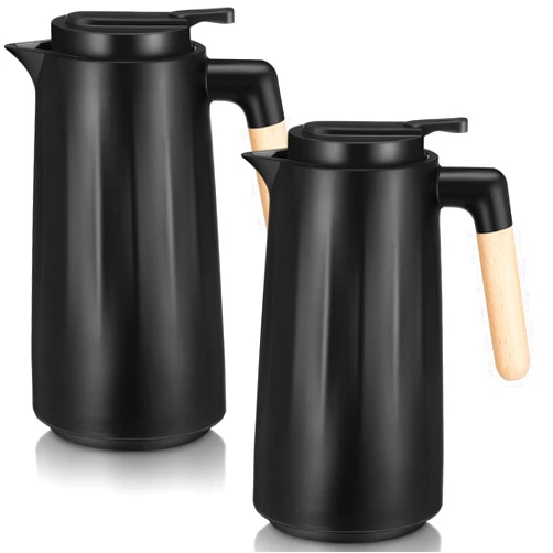 Ziliny 2 Pcs 34 oz Thermal Coffee Carafe Double Wall Vacuum Carafe with Glass Liner and Wood Handle Insulated Coffee Carafe for Keeping Cold or Hot Drinks Milk Tea Hot Chocolates, Black
