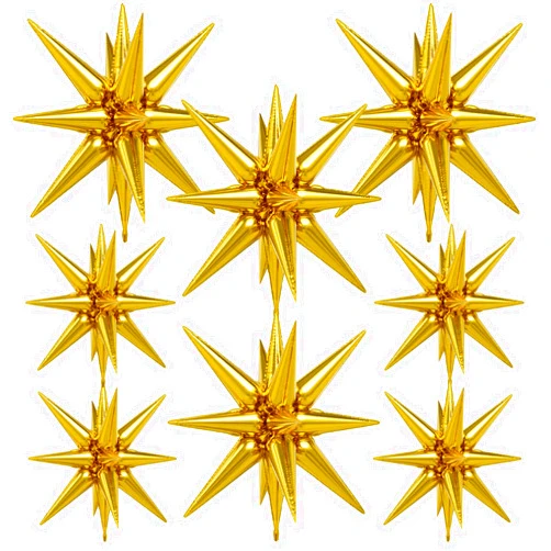 Adeyoo 8Pcs Gold Star Balloons,Explosion Star Foil Balloons Huge Starburst Balloons Magic One-Piece 14-Pointed Balloons Mylar Spike Balloons for New Year Christmas Birthday Wedding Party Decorations