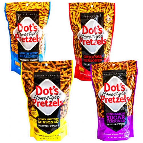 Circle of Drink Dot's Cinnamon Sugar Pretzel Twists - Variety Pack - Original, Honey Mustard, Southwest - 4, 16oz Bags