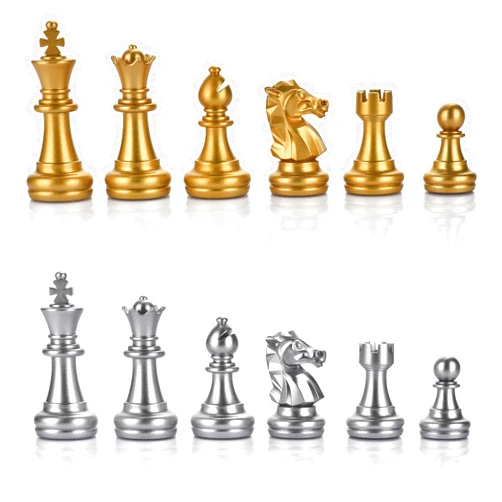 QuadPro Chess Pieces Only, Magnetic Plastic Chessman Set for Replacement of Missing Pieces, Include Storage Bag (1.96” King - Small- Gold & Silver)