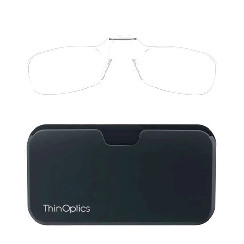 ThinOptics Universal Pod Rectangular Reading Glasses Clear Frames / Black Case 1.5 x