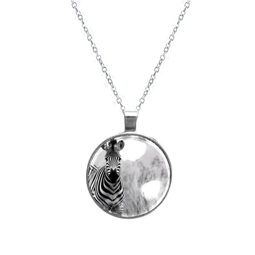 FVQL Women Men Necklace Pendant, Stainless Steel, Silver, African Pattern Cartoon Zebra