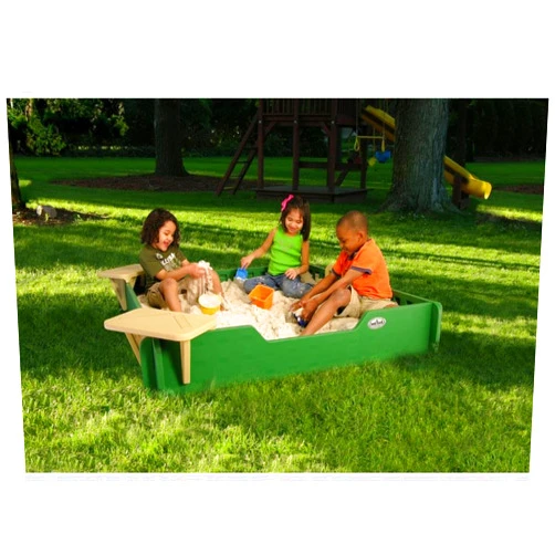 Sandlock Sandboxes 5x5 SandLock Plastic Sandbox for Kids Outdoor Play. w/ Cover, Ground Barrier, 2 Corner Seats