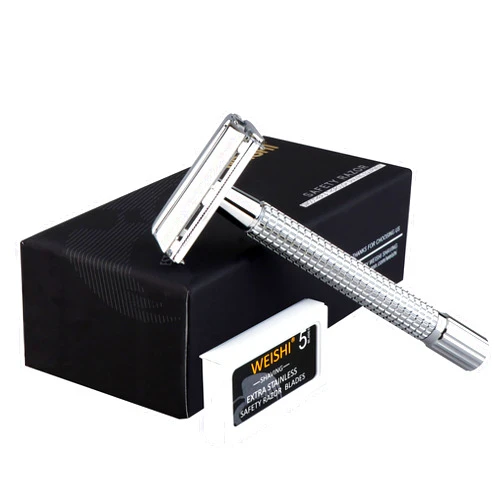 WEISHI Butterfly Open Double Edge Safety Razor Chrome Long Handle Reusable Razor