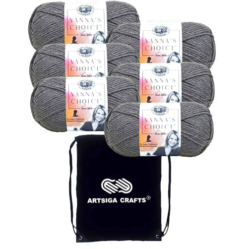 Lion Brand Yarn Lion Brand Vanna's Choice Charcoal Grey 860-151 (6-Skeins - Same Dye Lot) Worsted Medium #4 Acrylic Yarn for Crocheting and Knitting with Project Bag