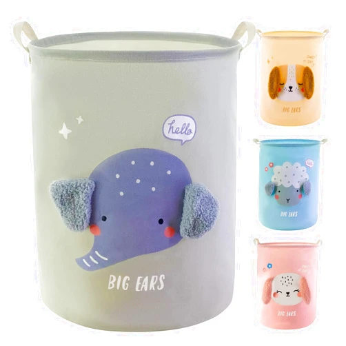 Mziart Kids Laundry Basket, Cute Animal Baskets Collapsible Clothes Laundry Hamper Nursery Storage Basket Large Boys Girls Toy Box Storage Organizer for Bedroom Bathroom Gift Baskets, Grey Elephant
