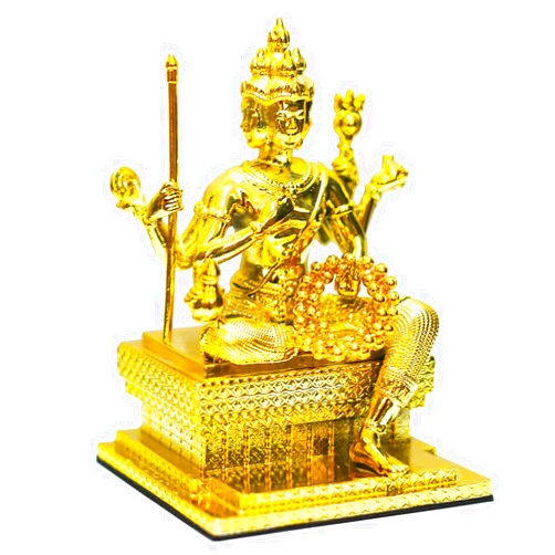 Maohegou Golden Alloy Thai Sitting Brahma 4”Tall Indoor Erawan Shrine Phra Phrom Statue Religious Four-Faced God for Prayers