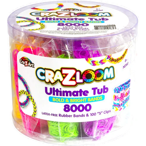 Cra-Z-Art Cra Z Art Cra-Z-Loom Ultimate Tub 8000 Latex Free Rubber Bands and 100 “S” Clips for Making Crafts in Bold and Bright Colors, multi