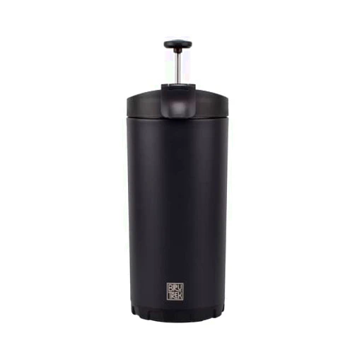 BruTrek Steel Toe 3.0 Travel Coffee Press - Brew 20 fl.oz On The Go - No Spill Lid, Double Wall Vacuum Insulated Stays Hot for Hours, French Press Coffee (Obsidian Black)
