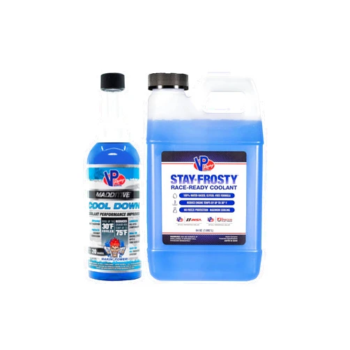VP Racing 2085 + 2301 - Cool Down Coolant Performance Improver 16oz, and Stay Frosty Race-Ready Coolant 64oz for High-Compression