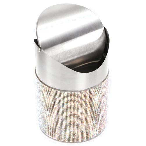 ZOOFOX Countertop Trash Can, 1.5 Liter Bling Rhinestone Garbage Bin with Swing Lid for Home, Office, Vanity Tabletop, Bedroom, Bathroom