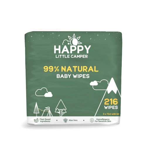 Happy Little Camper Natural Baby Wipes Unscented - Hypoallergenic & Chlorine-Free Wet Wipes with Aloe Vera, Chamomile and Pomegranate Extract - Gentle on Sensitive Skin - 216 Count