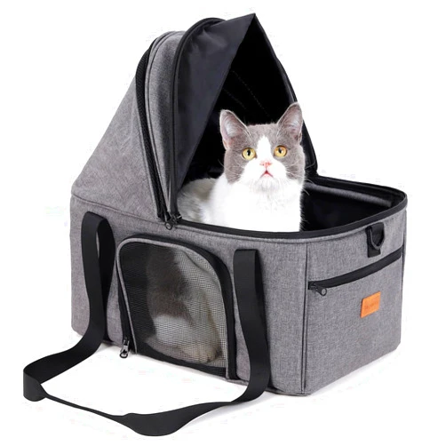 BurgeonNest Top-Expandable Large Cat Carrier, Soft Sided Pet Bag Carrier for Large Cat 15 lbs, Upgrade Small Dog Car Seat, Collapsible Cat Travel Carrier with Semi-Open Mode Canopy, Easy to Get Cat in