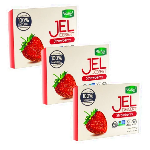 Bakol Jel Dessert - All Natural Vegan Dessert Mix - Kosher - Halal - No Artificial Sweeteners Flavors or Colors - Strawberry Flavor (PACK OF 3)
