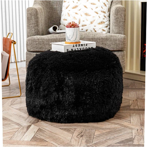 Asuprui Pouf Ottoman,Floor Pouf Cover,Ottoman Foot Rest(NO Filler),20x20x12 Inches Round Poof Seat, Floor Bean Bag Chair,Foldable Floor Chair Storage for Living Room, Bedroom Cover ONLY(Black)