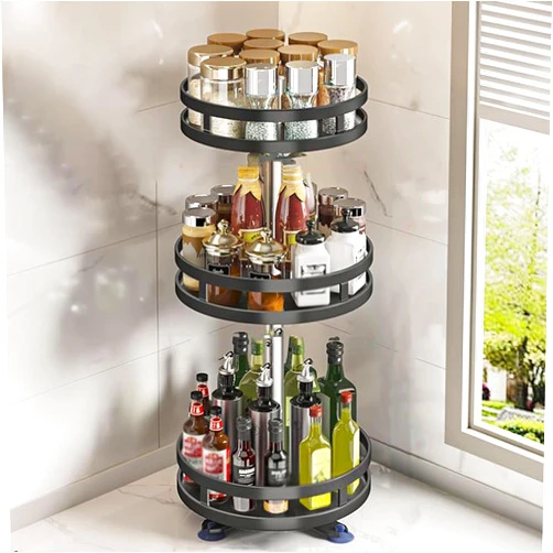 PERTID Adjustable Circular Turntable Spice Rack-Upgrade Your Kitchen Organization-Durable, Easy to Clean-Lazy Susan with Bottom Suction Cup (Size : 3 Layer)