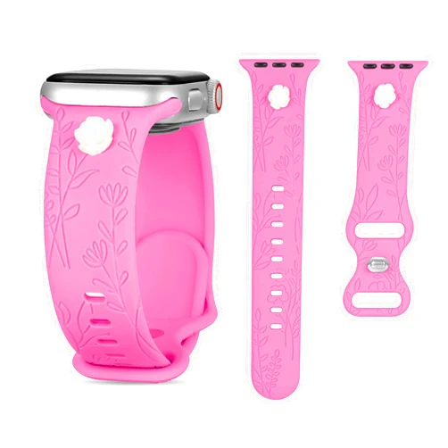 STARAMZ Flower Engraved Sport Strap Compatible with Watch Bands 38mm 40mm 41mm, Women Pearl Rose Inlaid Floral Laser Soft Silicone Wristband Replacement iWatch Series 7 6 5 4 3 2 1 SE
