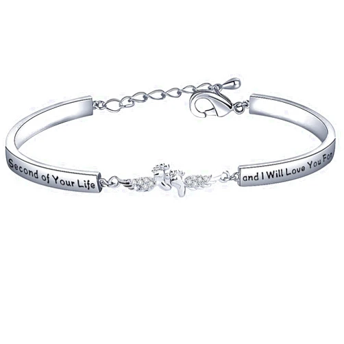 LQRI Memorial Bracelet I Carried You Every Second Of Your Life Angel Wing Footprint Bar Bracelet Miscarriage Jewelry Infant Loss Memorial Gift