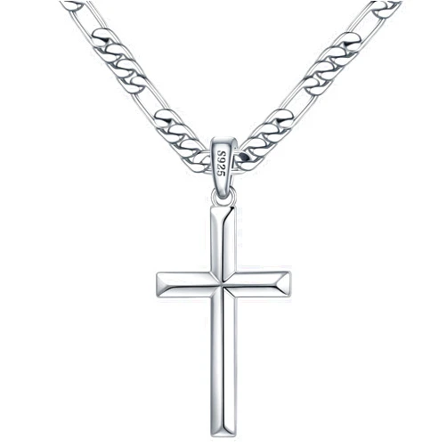 Ursteel S925 Sterling Silver Cross Necklace for Men Women - Stainless Steel Diamond Cut Chain Silver Mens Cross Necklace Jewelry 16-24 Inches