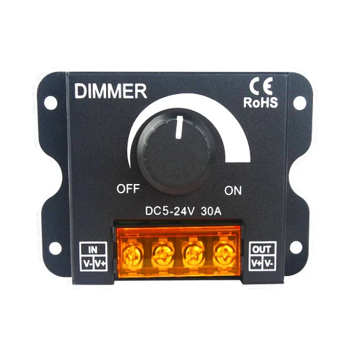 RGBZONE LED Light Strip Dimmer, DC 5V/12V/24V 30A PWM Dimming Controller, Knob Adjust Brightness ON/Off Switch for Single Color LED Light Strips, Metal Shell LED Light Strip Dimmer (Single Color)