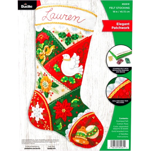 Bucilla, Elegant Patchwork, Felt Applique Christmas Stocking Kit, 18