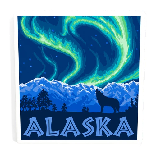 Lantern Press Alaska, Northern Lights (Absorbent Ceramic Coaster, Single, Cork Back, Kitchen Table Decor)