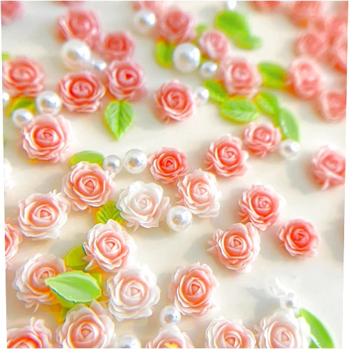 Jinshining 3D Flower Nail Charms, 60Pcs 3D Flower Nail Art Rhinestones Pink Pale Pink Mixed Pearl Rose Designs Spring Blossom Acrylic Floral Nail Supplies with Pearls Manicure Decorations DIY Crafts，Rhinestones