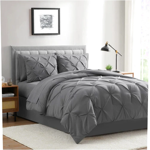 BOURINA Comforter Sets 8 Pieces - Pleat Quilted Soft Warm Oversized Microfiber Luxury Comforter Set,Grey Queen (88x88inch)