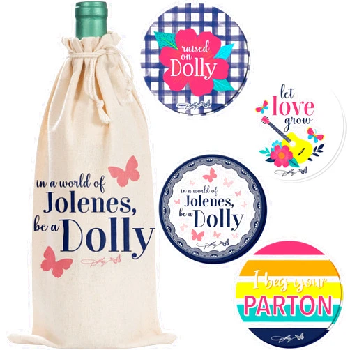 Dolly Parton Be a Dolly Wine Bag and Coasters Gift Set
