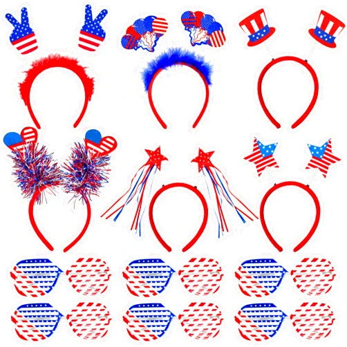 MGparty 12pcs 4th of July Headbands and Glasses for Kids Adults 4th of July Party Favors Supplies Patriotic Accessories Decorations