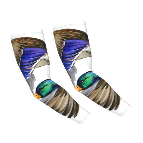 Zoe Diro Waterproof Brown Bird Wild Duck Mallard Watercolor Hunting Season Colorful Flying Animal Autumn Cooling Arm Sleeves UV Sun Protection Arm Sleeves With Thumb hole Unisex Ice Silk Arm Sleevesfor Running Cycling Driving Outdoor Sports