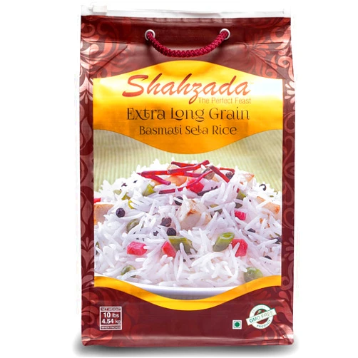 Shahzada Basmati Sela Rice 10 Lbs. Extra Long Grain, Non-Sticky, Non GMO, Vegan, Gluten Free, No Cholesterol, Low Sodium, Zip-Lock Bag, Parboiled