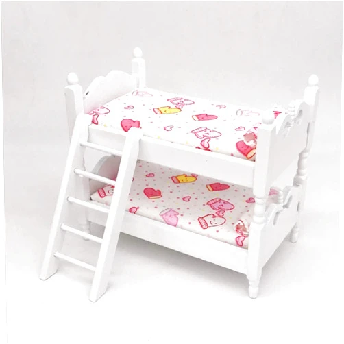Nuoyi Wooden Nursery Room Decoration Dollhouse Furniture 1:12 Scale-Doll Bunk Bed with Ladder and Mattres for Dollhouse
