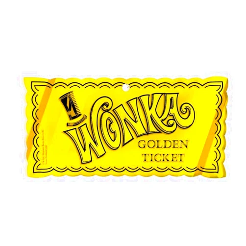 Trend Setters Willy Wonka and The Chocolate Factory – Golden Ticket – Ticket-Shaped Acrylic Print – Ideal for Gifting and Collecting